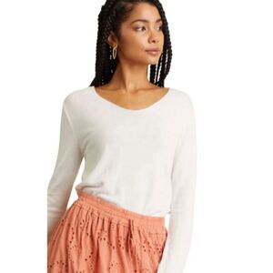 Scandal Italy Teena Ivory Long Sleeve Rhinestone Trim Knit Top Size M​